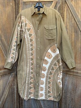 Ralph Lauren Vintage Design by L. Flynn Aztec Southwest Button-Up Cotton Dress